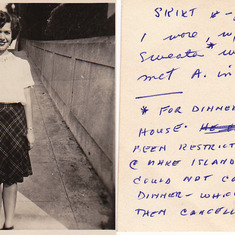 1941. She wore this outfit on a planned date with the sailor she was fond of, but he had been restricted to duty on his ship, and they never met again, as she sadly notes on the back of the picture