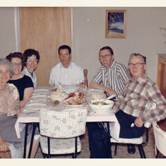 Meal festivities at Eric & Donna's home in Monta Vista - from left: Ellie's mother Margarethe, Eric's wife Donna, Ellie, Eric, John, father Ernest