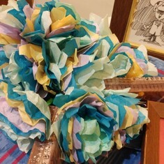 Handmade tissuepaper bouquet centerpieces--by Perrin and Alex