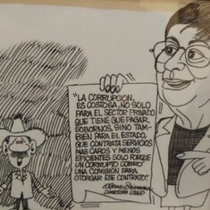 Political cartoon from Dominican Republic quoting Elena on corruption