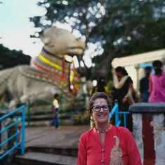 Beth at Chamundi Hill Bull Statue, Mysore