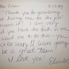 Elisabeth's note to me when she came to work with me in BNI.