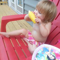 Lil' Libby...devouring her corn.  Mom would have been so proud.