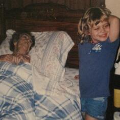 A few hours before Mama passed away, April 25, 1998. Great Granddaughter Meghan Lisco.