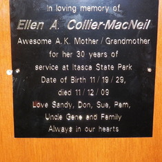 Mom's Memorial Plaque at Itasca State Park 2012