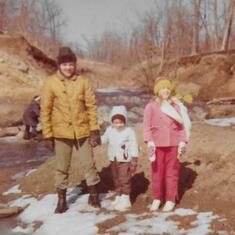 Ellion, Kevin & Sherida at the creek in Coon Rapids, March 1974