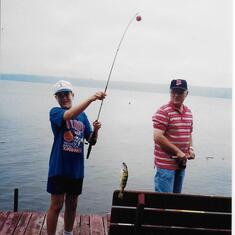 Josh & Ellion fishing at Lost Lake, St Germain, WI - Aug 1996