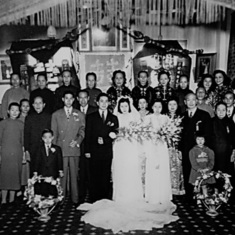Married 40 years. Ellis, 25, Jane Hall 18. 1947 Hong Kong wedding with relatives on both sides. (Missing is Dad's father, Joe, and brother Albert).