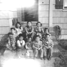 1953 1st Ellis Lowe Home VA Loan. Top l-r Jo, Larry, Dona, Janice; Bottom: Timothy, Steven, Frank, Patrick, Terry (cousins Lowe-Hall)