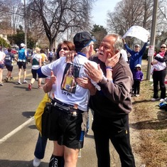 Rich stopping at mile 17 of the Boston Marathon to say Hi.