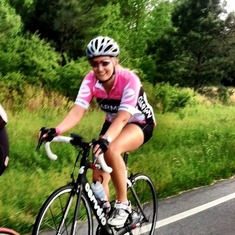 I got this cycling jersey for Christmas and Emmi loved it. She loved pink and it has an E.