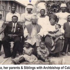 Eno, her parents and siblings with the Archbishop of Calabar
