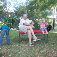 Luke, Maddy and Poppie in the backyard of the Suncity house in TX