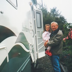 Ernie with Maddie and their new 1999 Jamboree motorhome