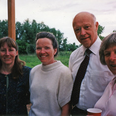 Kathy, Barb, Erv, and Karlan at Joanne and Michael's pre-wedding party, June 21, 1991