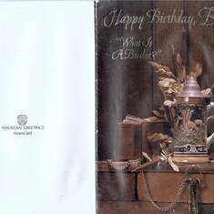 A Very Special Birthday Card From Evangelist Spencer to Bro Floyd September 12, 1987 shown above with an antique pitcher and  antique keys