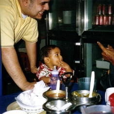 EASTER 2003. EATING OUT WITH GRANDPA... KALEL AND UNCLE JUNY...