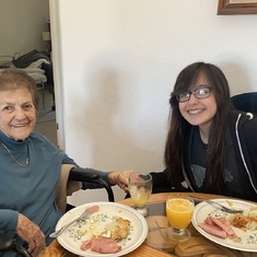 Having a great breakfast with my Great Grandma! Hash browns were her favorite!