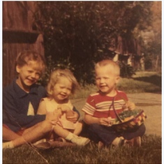 My Aunt Teresa, dad and Aunt Terri Pepper. (Teresa, age 6, Terri, age 2, and John age 4, probably in Redwood City, CA, about 1963, Easter)