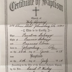 The official document of her baptism.