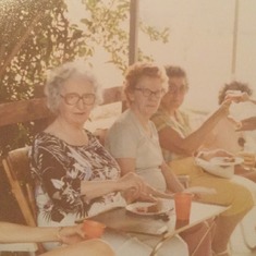 Faustina's sister Mary, her lifelong friend Bessie Mitchell, and I think my cousin Susan's mom Jay Onorato at a picnic on Burton Ave.