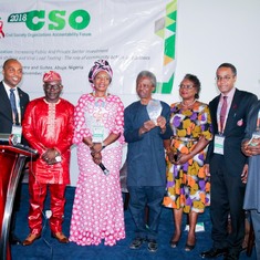 From Left: Dr. Walter, Mr. Luc Armand Bodea (ICASA Director/SAA Coordinator, Her Ex. P.Tallen, Prof. Femi Soyinka, Dr. Kofo Soyinka, Dr. Aliyu & Prof. John Idoko at CSO Accountability Forum