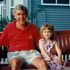 Frank and granddaughter on porch swing Fall 1997