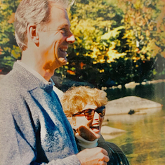 Forbes & Marilyn at our grandmother's commemoration (for stone engraving at entrance) at Willard Pond/Audubon Sanctuary, NH ~ 1998