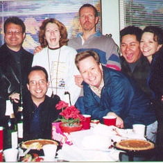 My surprise bday party on the set of "Freakylinks" 11-23-00. (Top) Forrest, Me (Robin), Brian, Albert, Nina (before we were even living together), (Bottom) Jak, Patrick.