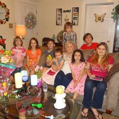 Mimi, granddaughter Sarah and her great grandchildren for her birthday party