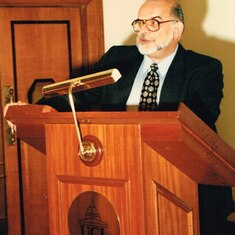 Fran lecturing at London conference, 1997