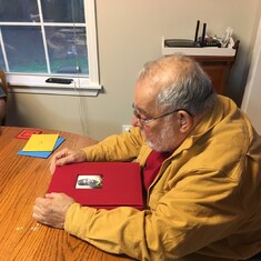 Fran's 80th birthday, with memory book, 2018