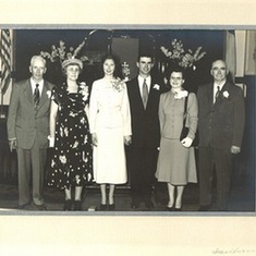 Mom and Dad's Wedding Photo with Grandpa and Grandma Crockett (far left) and Dad's sister Catherine and Father Frank Bishop (far right)