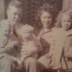 1947 or early 1948 Dad and Mom, twins Frank and Janice and Carole, Dale not born yet.
