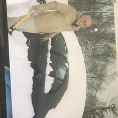 Digging out his BMW in Storrs, 2004