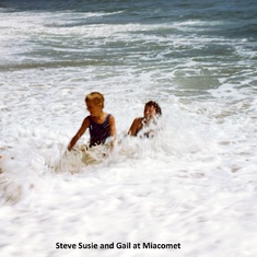Steve, cousin Susie and Gail in surf at Miacomet Beach.