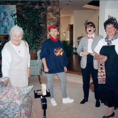 Halloween party with Swiss friends at the Treichler home (1997) (Frieda, Johanna, Franzie, Esther)