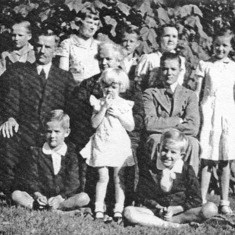 Fritz with parents and siblings: Reinhold, Irmgard, Waldemar, Brunni, Friedeborg (standing), Friedrich, Ida, Fritz, Kurt, Ulla, Eduard