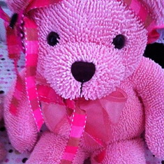 This is your teddy bear.  I love to hold and squeeze her.  Natalia takes good care of her for you.