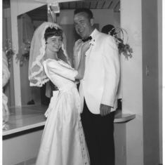 Dick (Gail's father) and Gail at her wedding B&W