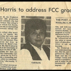 14 -  A Very Proud Moment - as published in the Frederick News Post, Gail was the commencement speaker at FCC while graduating from Mt St Mary's 1984