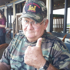Dad giving a thumbs up to the oysters and seafood at Bubbas in Virginia Beach. 