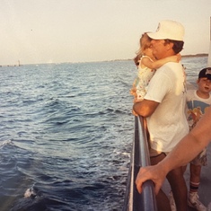 Dad holding me (Rhiannon) on the ferry boat 