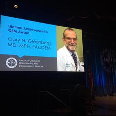 Lifetime Achievement Award for 2019 from ACOEM in Anaheim, CA
