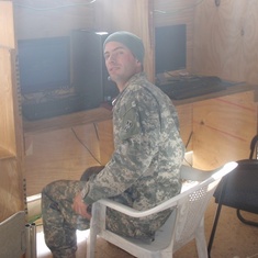 at the computer station in Iraq