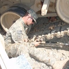 Lee working on the tank tracks