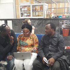 Dr Gaston Mazandu discussing a research project with Dr Siana Nkya and A/Prof Emile Chimusa, 2019