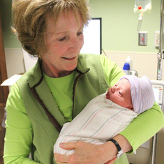 Grandma Gayle meeting baby Daniel on the day he was born.