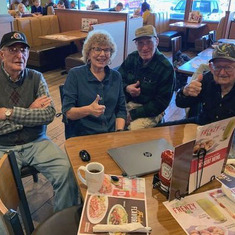 Remembering our buddy, Gene at Denny's in Iowa with Don Brannian, Raymond Rinehart, Jane,Don Rohrer