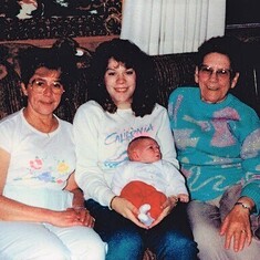 4 generations, mom, Jodi, Ryan and Grandma Vessey (Roy) May, 1990
